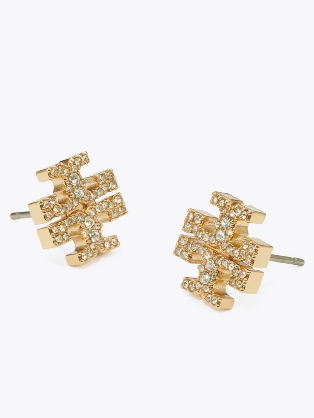 Tory Burch Gold Icon Pave Stud Earrings